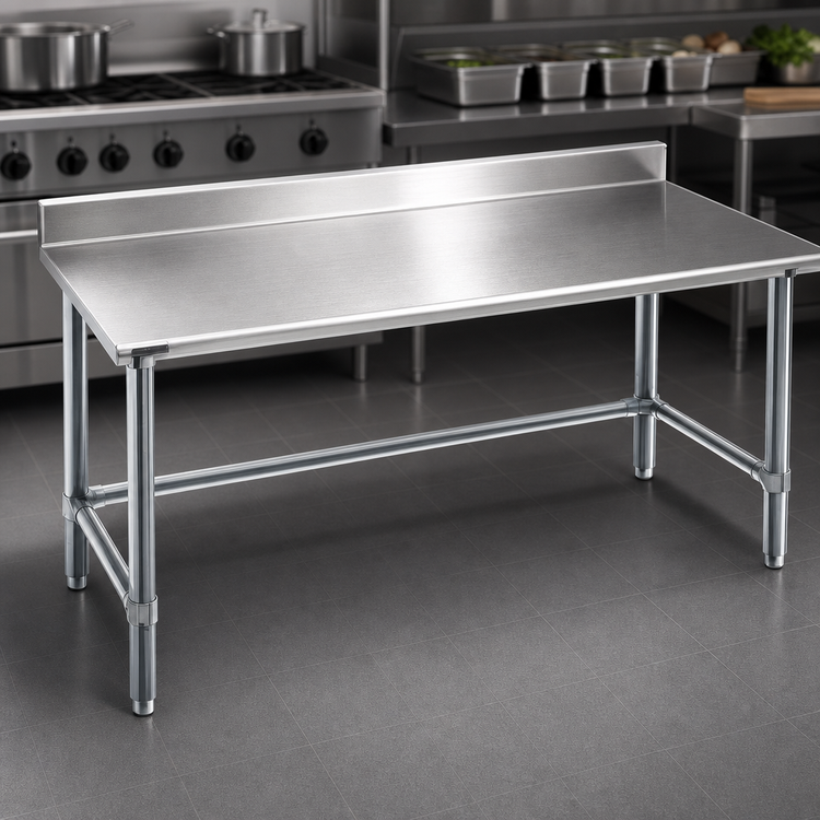 Product image #3 for Eagle Group Budget Series 144-Inch x 24-Inch Work Table with 4-1/2-Inch Backsplash and Galvanized Tubular Base