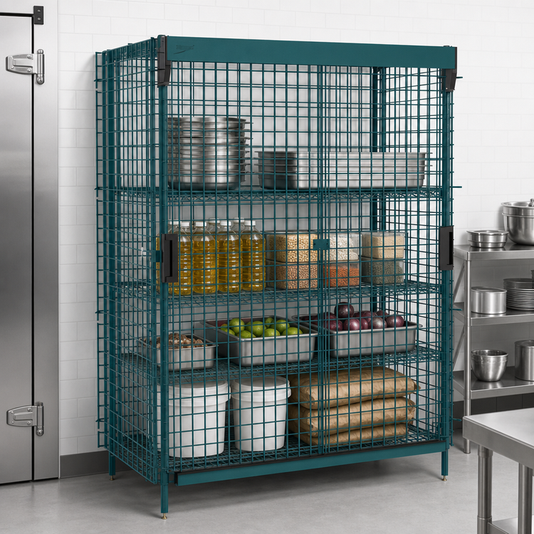 Product image #3 for Metro Super Erecta Stationary Wire Security Cage with Sliding Doors, Metroseal Green Epoxy, 50-1/2 W x 28-1/2 D x 66-13/16 H