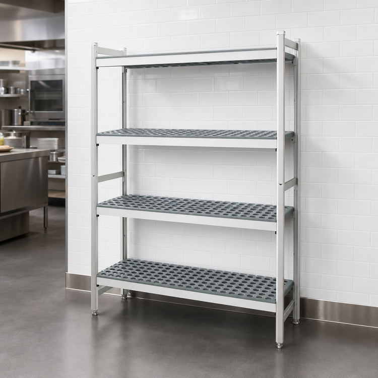 Product image #3 for Fermostock 4-Tier Perforated Stationary Starter Polymer Shelving Unit, 35"W x 18"D x 66"H