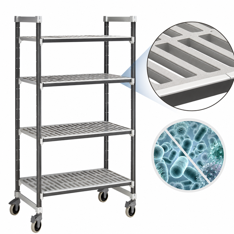 Product image #3 for Cambro Camshelving Elements XTRA 4-Shelf Vented Mobile Starter Unit, 21 x 54 x 78-1/4 Inches, Speckled Gray