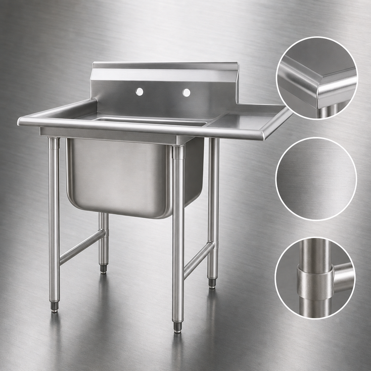 Product image #3 for Eagle Group 314 Series 1-Compartment 304 Stainless Steel Sink with 24-Inch Left and Right Drainboards