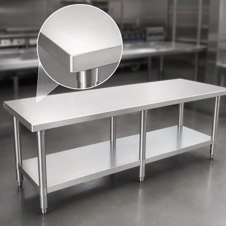 Product image #3 for Spec-Master 72" x 48" 14-Gauge 300-Series Stainless Steel Work Table with Adjustable Undershelf