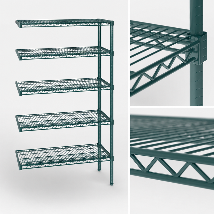 Product image #3 for Eagle Group Valu-Gard 5-Tier Add-On Commercial Wire Shelving Unit, 42 x 21 x 74 Inches, Green Epoxy