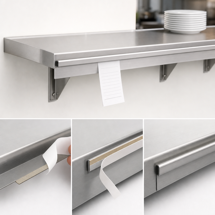 Product image #3 for Eagle Snap-n-Slide 72" x 12" Wall-Mounted Shelf with Ticket Rail, 16/430 Stainless Steel