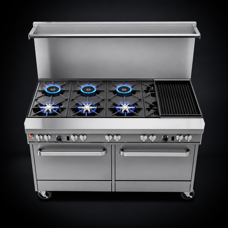 Product image #3 for Southbend Ultimate 60-Inch 6-Burner Gas Restaurant Range with 24-Inch Charbroiler, Convection Oven, and Cabinet Base