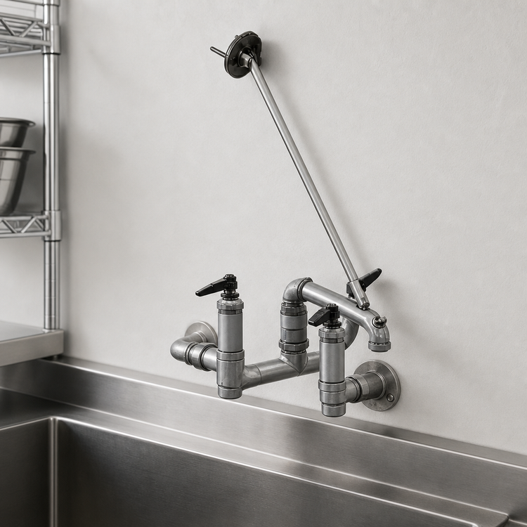 Product image #3 for T&S Brass Wall-Mount Service Sink Faucet, 8-Inch Centers, Lever Handles, Dual Vacuum Breaker, Rough Chrome