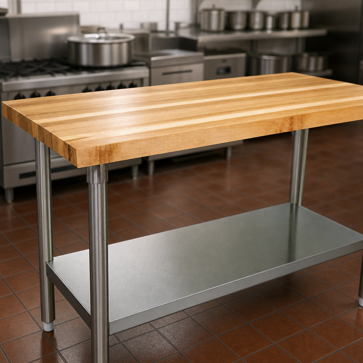 Product image #3 for John Boos 60-Inch x 24-Inch Northern Hard Rock Maple Wood Top Work Table with Stainless Steel Legs and Adjustable Undershelf