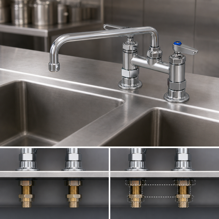 Product image #3 for T&S Brass B-0225-CR-K-F10 Double Pantry Faucet, 4" Deck Mount, 12" Swing Nozzle