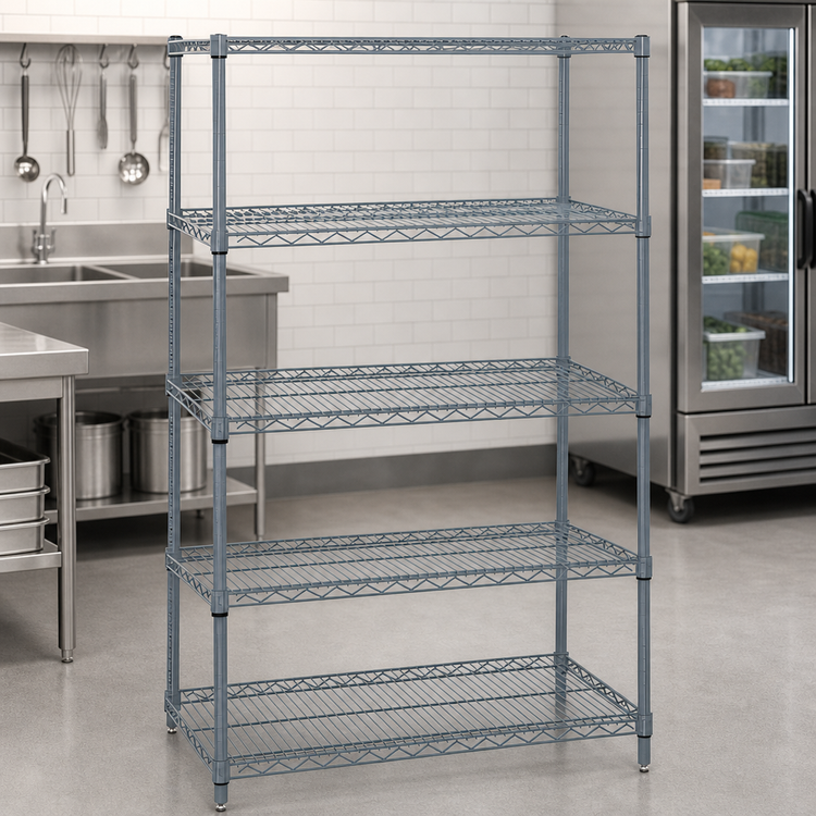 Product image #3 for Quantum 60"W x 24"D x 74"H Stationary Wire Shelving Starter Kit, 5 Shelves, Gray Epoxy Antimicrobial Finish