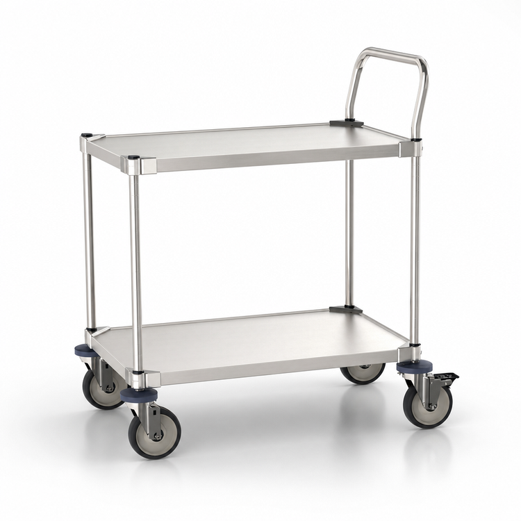 Product image #3 for Metro 18 x 30 Inch Type 316 Stainless Steel Bus Cart with 2 Solid Shelves
