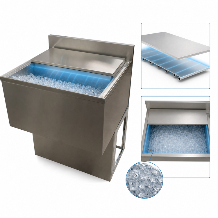 Product image #3 for BK Resources 30-Inch Insulated Underbar Ice Bin with 10-Circuit Aluminum Cold Plate, 97 lb Capacity