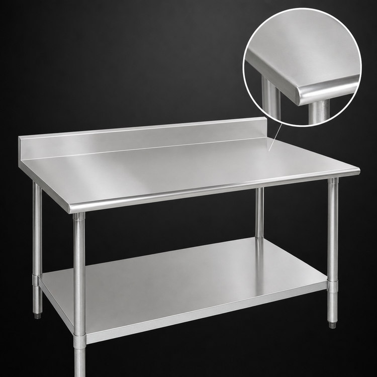 Product image #3 for Deluxe Series Stainless Steel Cocktail Station Work Table with 4-1/2 Inch Backsplash and Undershelf, 108 x 36 Inches