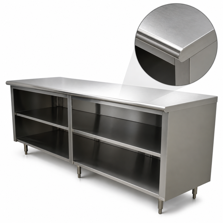 Product image #3 for Advance Tabco Special Value Economy Flat Top Open Base Work Table with Mid Shelf, 84W x 24D, 16 Gauge 304 Stainless Steel Top