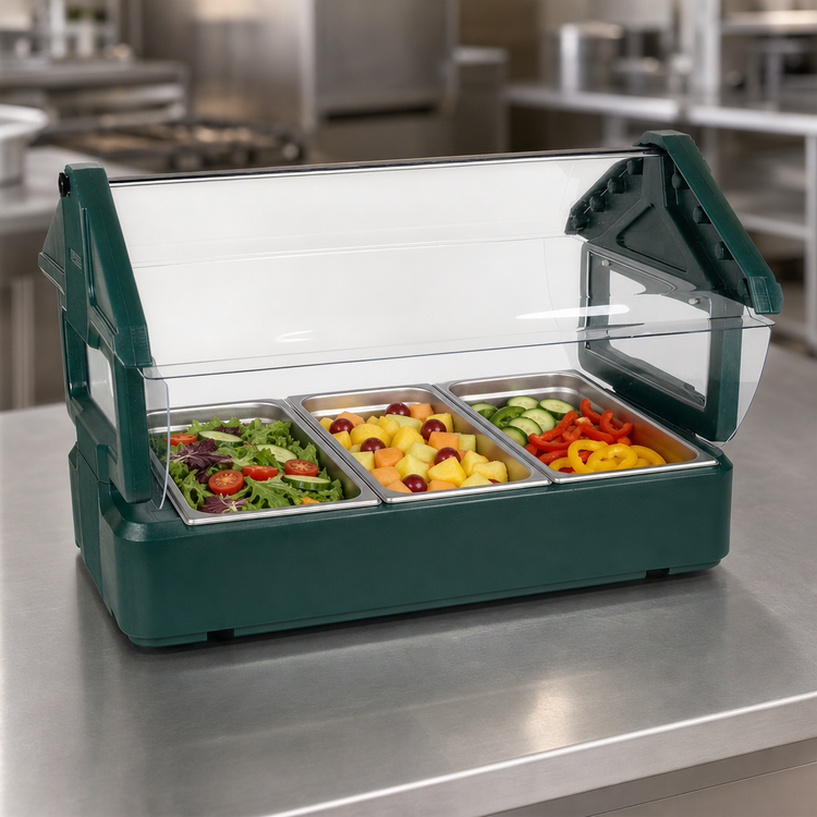 Product image #4 for SixStar™ Tabletop Cold Food Bar, 3 Full-Size Pan Capacity, Forest Green