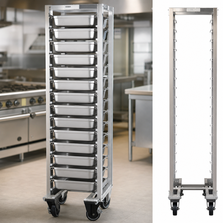 Product image #3 for Channel Manufacturing LPNS-15 Lo Profile Nesting Aluminum Steam Table Pan Rack, End Load, 15-Pan Capacity