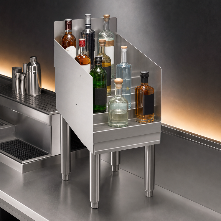 Product image #3 for Krowne Silver Series 12-Inch Wide 4-Step Raised Liquor Display, Freestanding Stainless Steel Unit