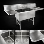 Thumbnail image #3 for John Boos 2B18244-2D18-X 2-Compartment Stainless Steel Sink, 75-1/4 in W, Left & Right Drainboards, 10 in Backsplash