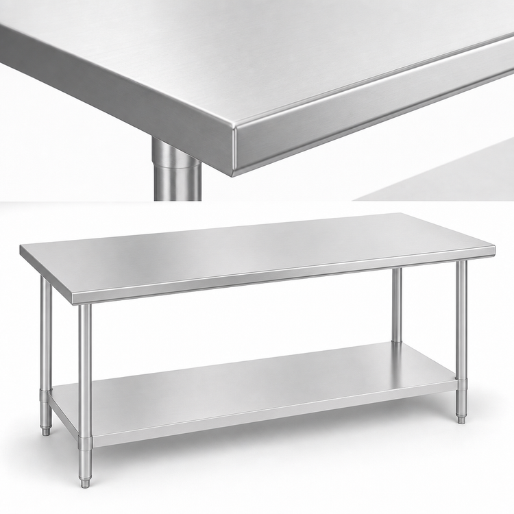 Product image #3 for Duke 72 x 36 Inch Stainless Steel Work Table with Undershelf, Flat Top