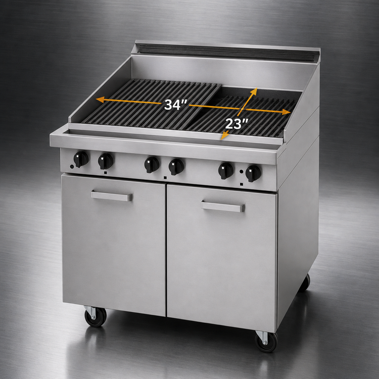 Product image #3 for Garland Master Series 34-Inch Gas Charbroiler with Storage Base, Briquettes, and Flat/Tilt Grates