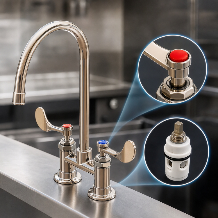 Product image #3 for T&S Brass B-0324-CR-129X 4 Inch Centers Deck Mount Surgical Mixing Faucet with 8 3/4 Inch Gooseneck