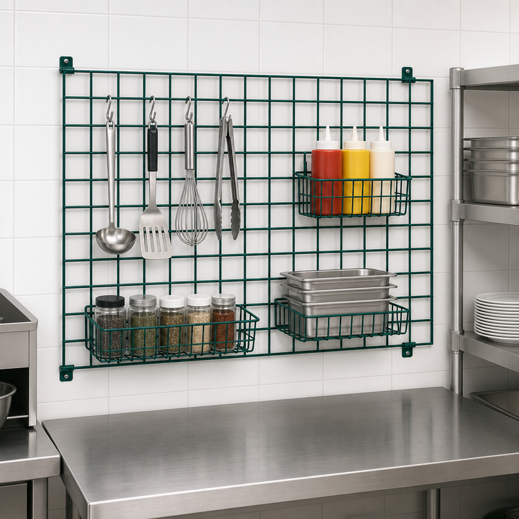 Product image #3 for Quantum Store Grid 48 x 30 Inch Wall-Mounted Grid Panel, Green Epoxy Antimicrobial Finish
