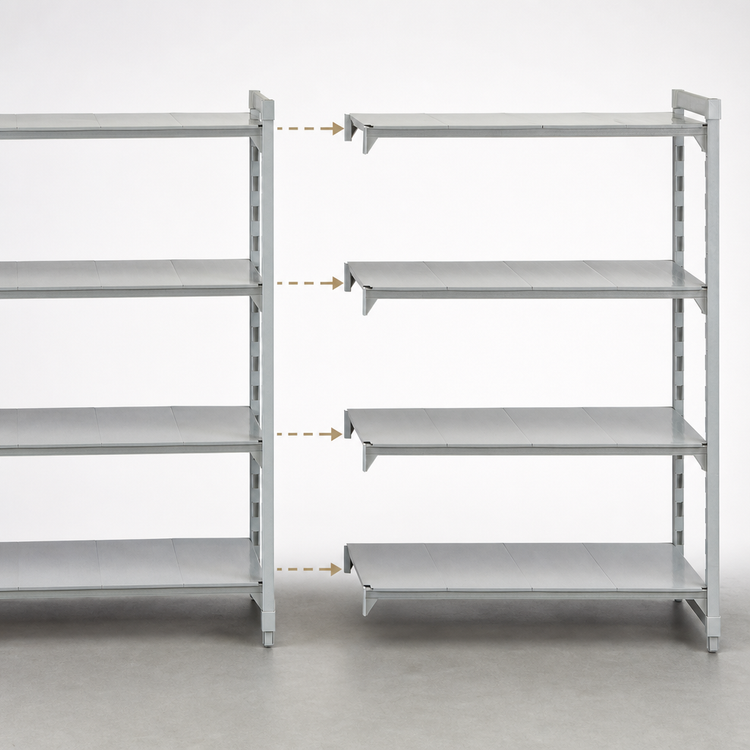 Product image #4 for Cambro Camshelving Premium 4-Shelf Solid Stationary Add-On Polymer Shelving Unit, 60-Inch Wide x 21-Inch Deep x 84-Inch High, Speckled Gray