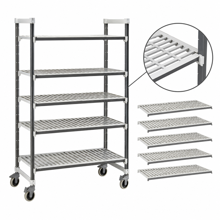 Product image #3 for Cambro Camshelving Elements XTRA 18 Inch x 48 Inch x 78-1/4 Inch 5-Shelf Vented Mobile Starter Unit