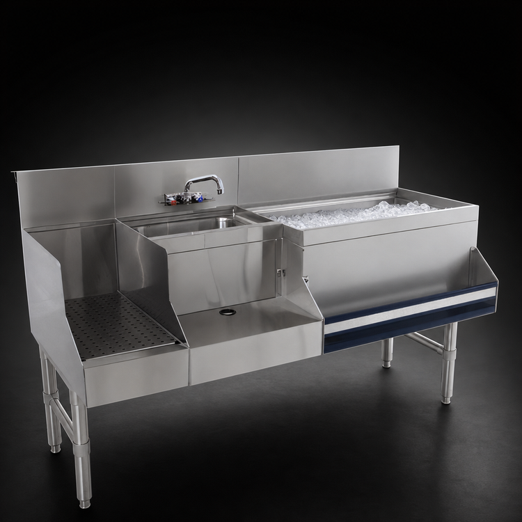 Product image #3 for Advance Tabco Prestige Supreme 48-Inch Stainless Steel Uni-Serv Speed Bar with Right Ice Bin, Dump Sink and Blender Recess