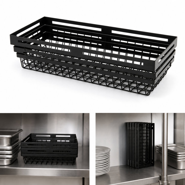 Product image #4 for American Metalcraft Black Twilight Nestable Rectangular 9-Inch Entree Serving Basket