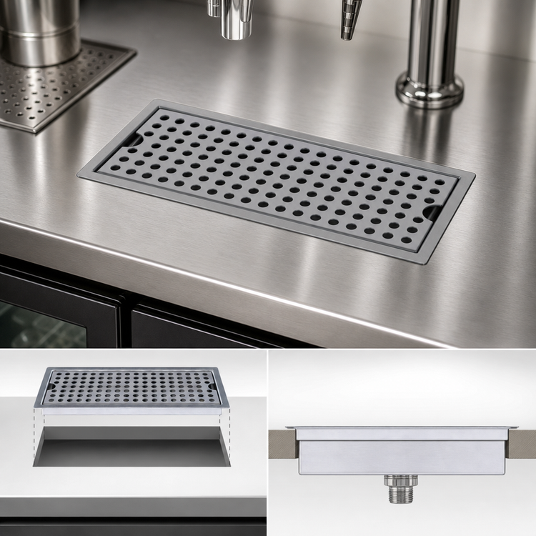 Product image #3 for Drop-In Stainless Steel Drip Tray Trough with Louvered Screen and 1/2 Inch NPT Drain
