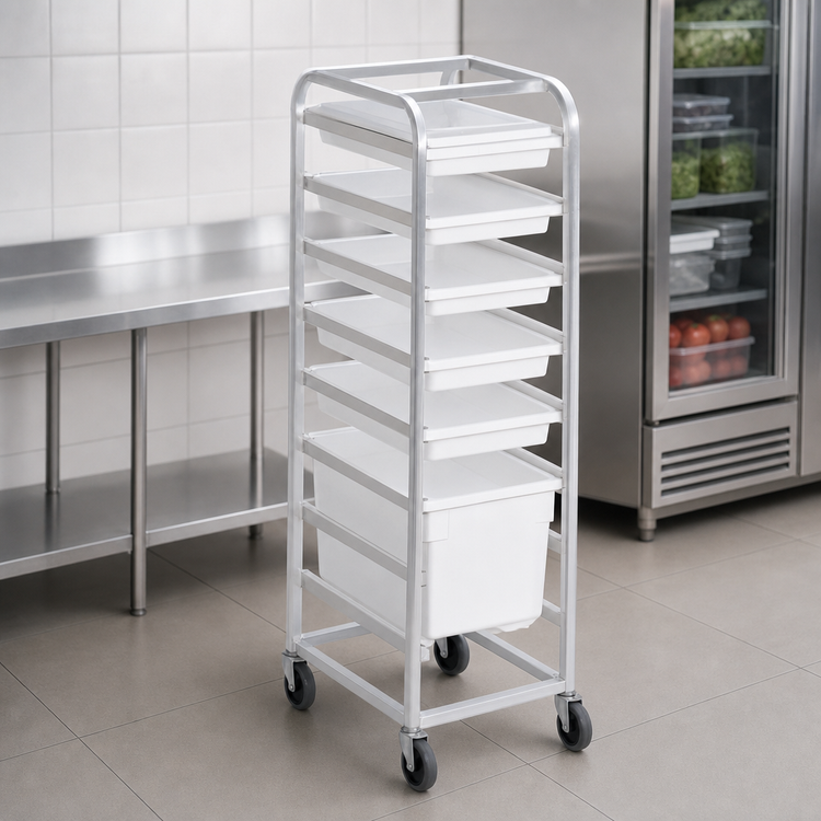 Product image #4 for Aluminum 8-Level Poly Box Rack Cart for 18 x 26 or 18 x 13 Boxes
