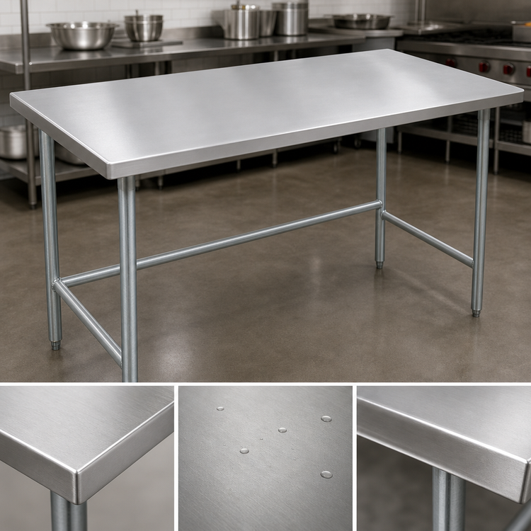 Product image #3 for Advance Tabco 72" x 48" Open Base Stainless Steel Work Table with Galvanized Legs, 14 Gauge Top