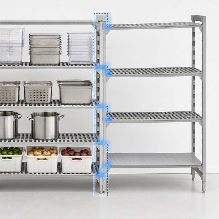 Product image #4 for Camshelving Premium 18"W x 30"L x 72"H 4-Tier Add-On Polymer Shelving Unit, 3 Vented and 1 Solid Shelf, Speckled Gray