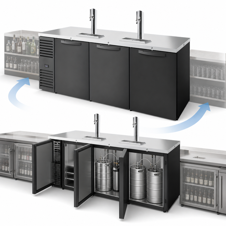 Product image #3 for True Premier Bar 84-Inch Three-Section Pass-Thru Refrigerated Draft Bar Cooler