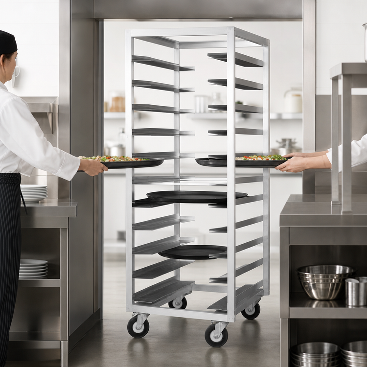 Product image #3 for Metro Mobile Pass-Thru Aluminum Oval Tray Rack, 10-Tray Capacity, 27 x 29 x 70-1/4 Inches