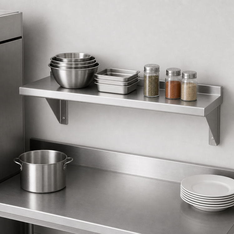 Product image #3 for Advance Tabco Special Value Series Wall-Mounted Stainless Steel Shelf, 42"W x 12"D, 18 Gauge, Satin Finish