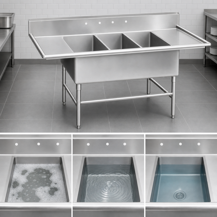 Product image #3 for Advance Tabco Regaline Super Size 3-Compartment Fabricated Sink with Left and Right Drainboards, 108-Inch Long
