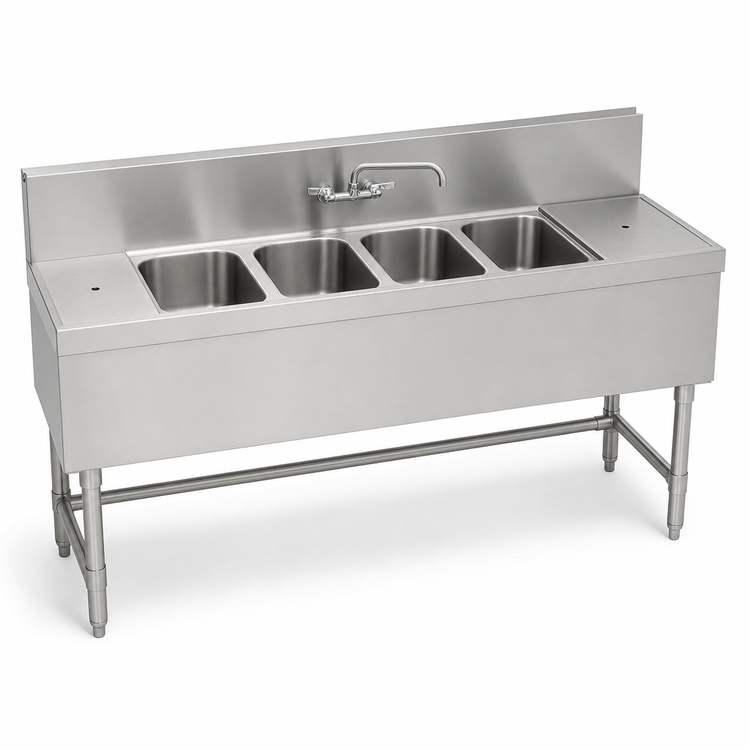 Product image #3 for Spec-Bar Four-Compartment Underbar Sink Unit with Right Drainboard, 72"W x 19"D x 37"H