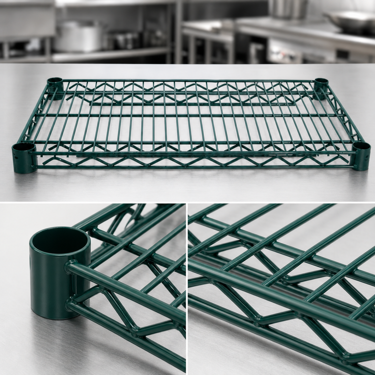 Product image #4 for Advance Tabco Special Value Series Heavy Duty Green Epoxy Coated Wire Shelf, 48"W x 14"D