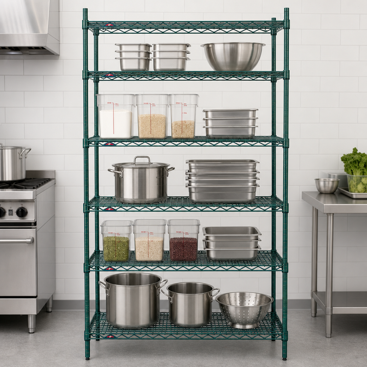 Product image #4 for Metro Super Erecta Stationary Starter Wire Shelving Unit, 36W x 21D x 74H, 5 Shelves, Metroseal 3 Green Epoxy-Coated