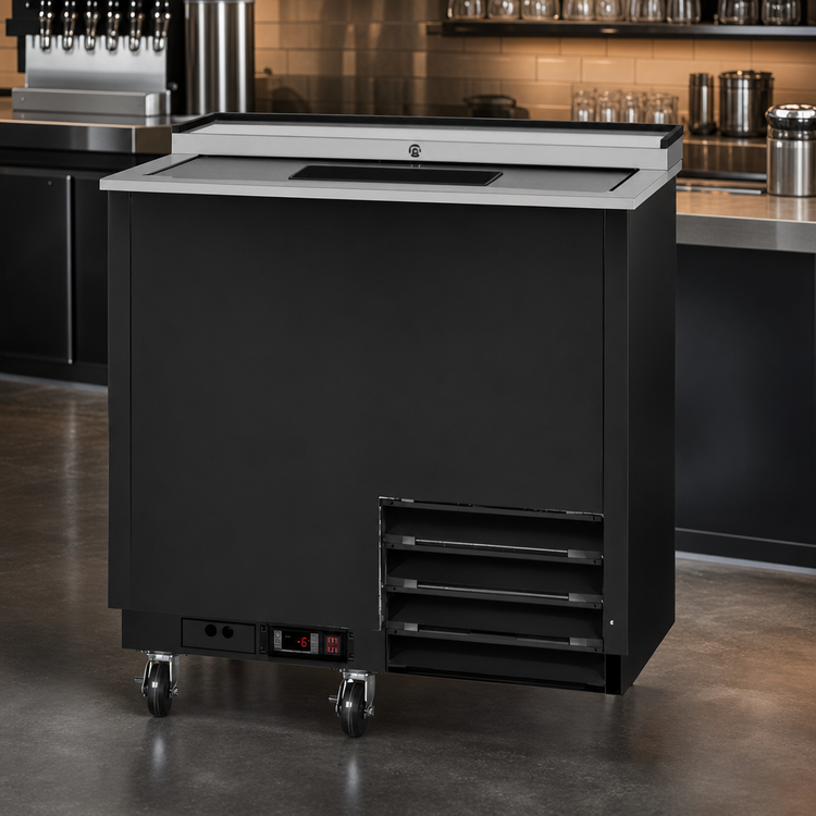 Product image #3 for KoolMore 36-Inch Commercial Glass Froster with 9 Cu. Ft. Capacity, Black Steel, Top Sliding Door