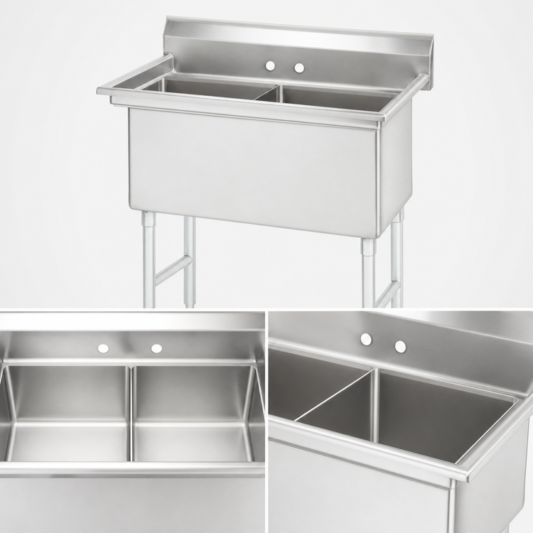 Product image #3 for Advance Tabco Special Value Series 2-Compartment Fabricated Sink, 24 x 24 x 14 Inch Bowls, No Drainboards, 16 Gauge 304 Stainless Steel