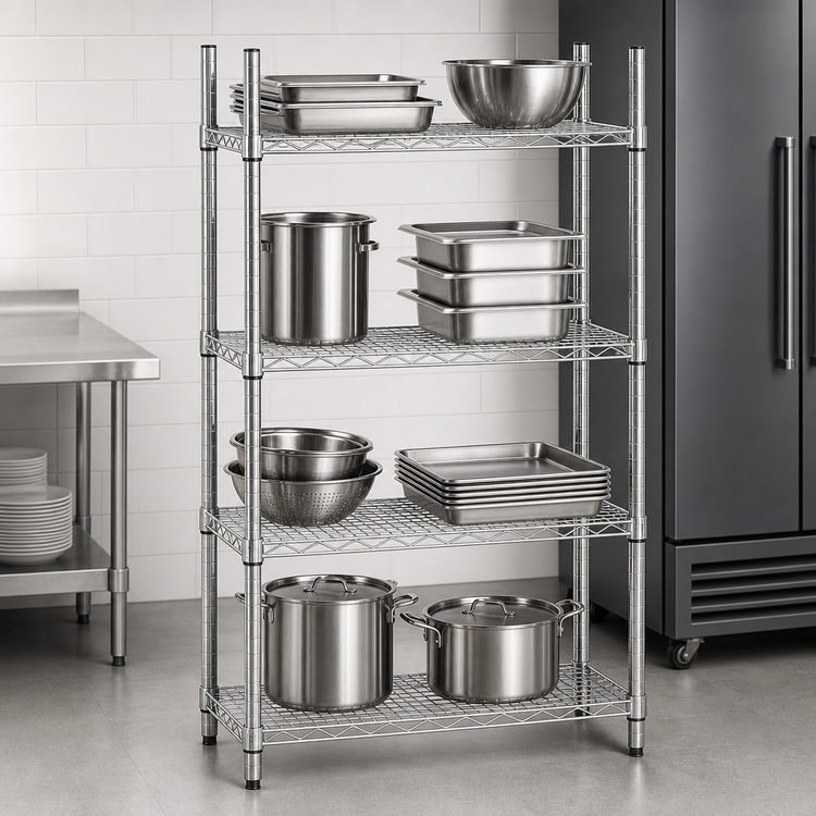 Product image #3 for Advance Tabco Special Value Series Stationary 4-Shelf Wire Shelving Unit, 48" W x 24" D x 74" H, Chrome Finish