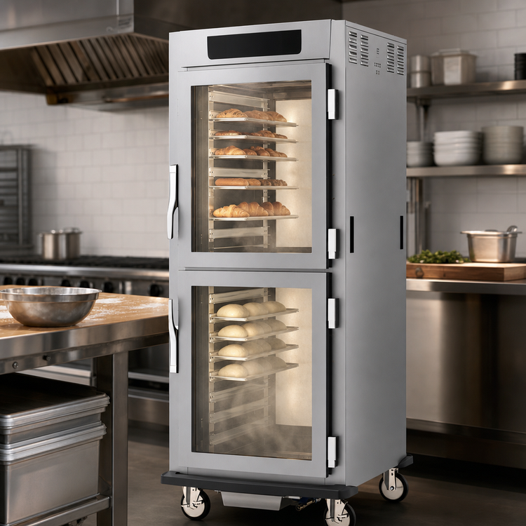 Product image #3 for Metro C5 9 Series Mobile Full-Height Pass-Thru Controlled Humidity Heated Holding and Proofing Cabinet with Glass Dutch Doors, Lip Load Slides, 17-Pan Capacity