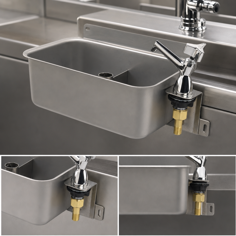 Product image #3 for Krowne Front Mount Stainless Steel Dipper Well with 1/2 Inch NPT Male Inlet and 1 Inch Drain