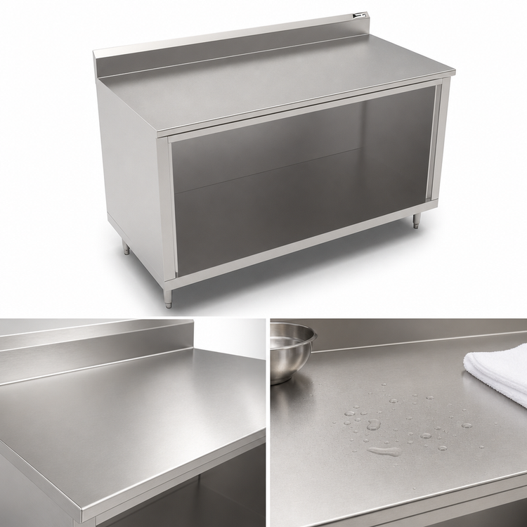 Product image #3 for John Boos Stainless Steel Work Table with Open Front Cabinet Base and 5-Inch Backsplash, 72 x 24 Inches