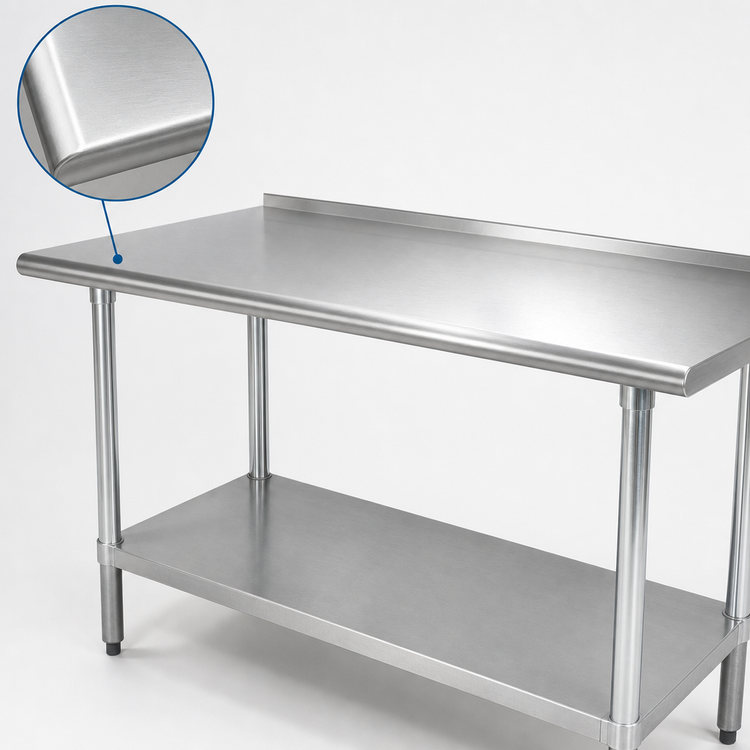 Product image #3 for Advance Tabco 120 Inch x 24 Inch Stainless Steel Work Table With Adjustable Undershelf and 1-1/2 Inch Rear Up-Turn