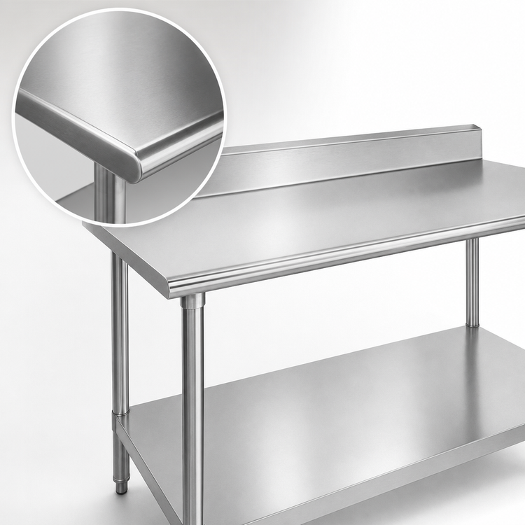 Product image #3 for Advance Tabco 144-Inch x 24-Inch Stainless Steel Work Table with 5-Inch Backsplash and Adjustable Undershelf
