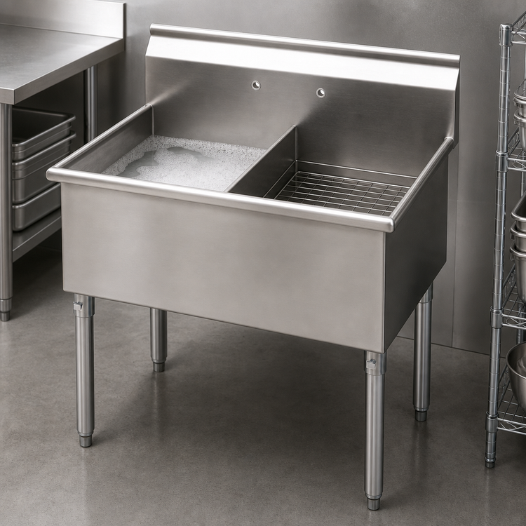 Product image #3 for Eagle Group Two-Compartment Utility Sink with Legs, 37-3/8 Inch W x 25 Inch D, 16 Gauge 430 Stainless Steel