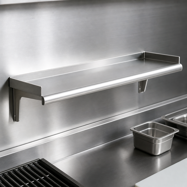 Product image #3 for Eagle Snap-n-Slide Wall-Mounted Shelf, 60" W x 12" D, Rolled Front Edge, 14-Gauge 304 Stainless Steel